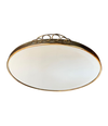 1950S ITALIAN CIRCULAR MIRROR WITH BEVELLED GLASS, BRASS FRAME AND TOP DETAIL