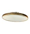 1950S ITALIAN CIRCULAR MIRROR WITH BEVELLED GLASS, BRASS FRAME AND TOP DETAIL