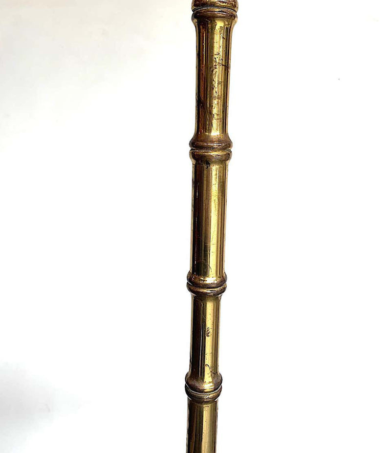 1950S BRASS MAISON BAGUÈS STYLE FAUX BAMBOO FLOOR LAMP WITH TRIPOD FEET