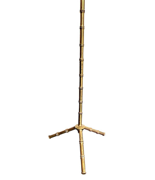 1950S BRASS MAISON BAGUÈS STYLE FAUX BAMBOO FLOOR LAMP WITH TRIPOD FEET