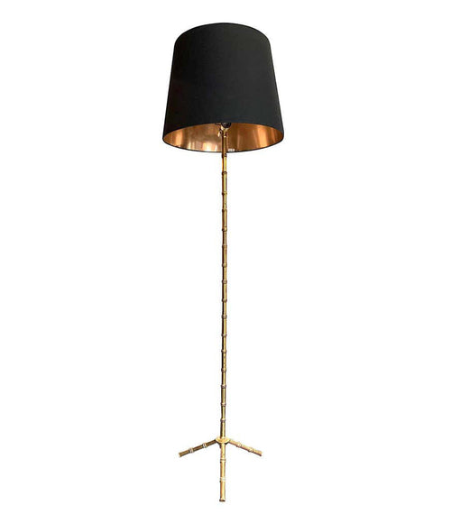 1950S BRASS MAISON BAGUÈS STYLE FAUX BAMBOO FLOOR LAMP WITH TRIPOD FEET