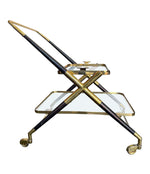 1950S CESARE LACCA BRASS AND BLACK LACQUER BAR TROLLEY WITH REMOVABLE TRAY