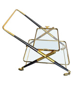 1950S CESARE LACCA BRASS AND BLACK LACQUER BAR TROLLEY WITH REMOVABLE TRAY