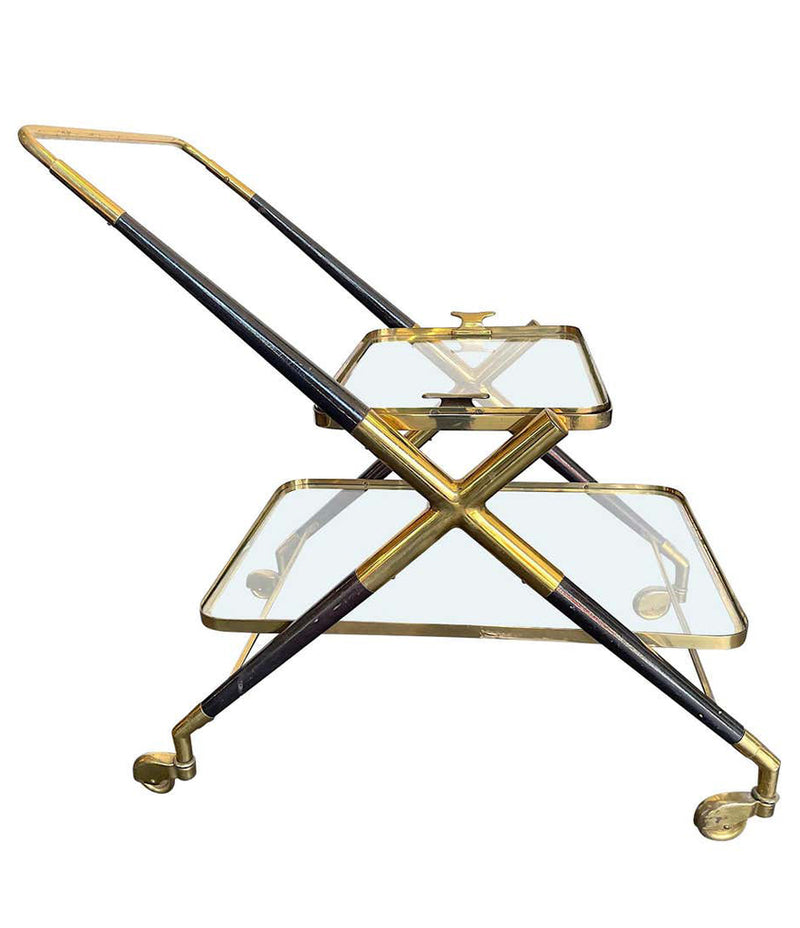 1950S CESARE LACCA BRASS AND BLACK LACQUER BAR TROLLEY WITH REMOVABLE TRAY