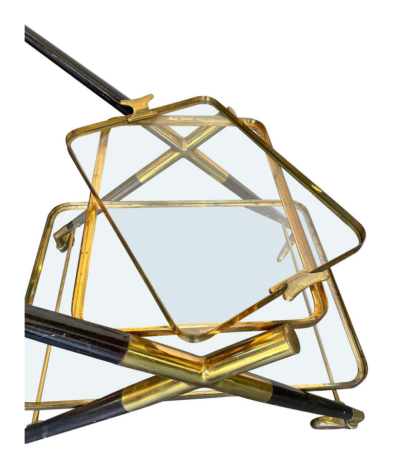 1950S CESARE LACCA BRASS AND BLACK LACQUER BAR TROLLEY WITH REMOVABLE TRAY