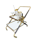 1950S CESARE LACCA BRASS AND BLACK LACQUER BAR TROLLEY WITH REMOVABLE TRAY