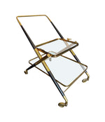 1950S CESARE LACCA BRASS AND BLACK LACQUER BAR TROLLEY WITH REMOVABLE TRAY