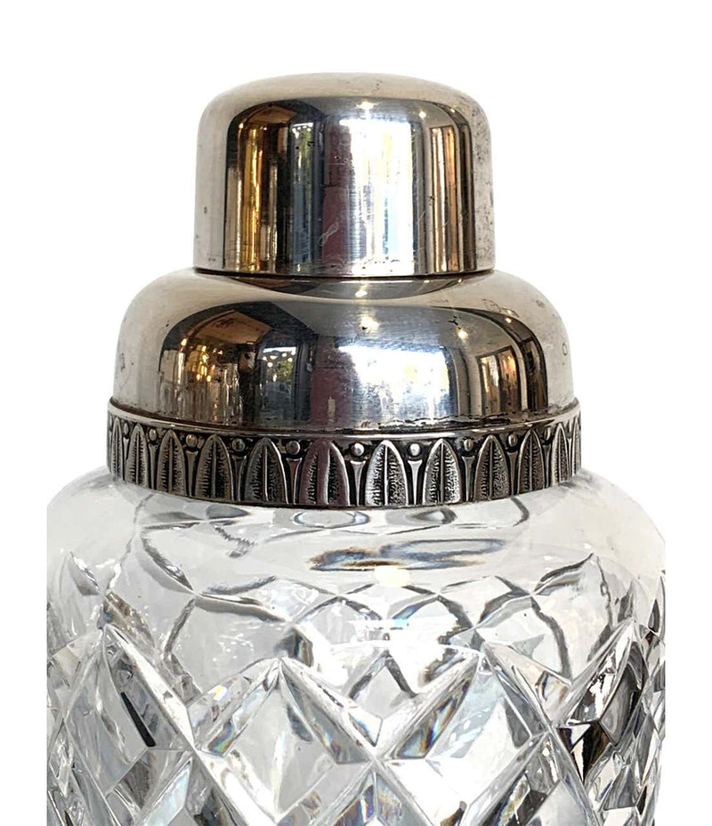 1950S CRYSTAL VAL SAINT LAMBERT COCKTAIL SHAKER WITH SILVER PLATED TOP
