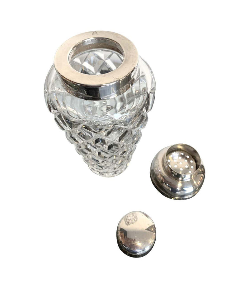 1950S CRYSTAL VAL SAINT LAMBERT COCKTAIL SHAKER WITH SILVER PLATED TOP
