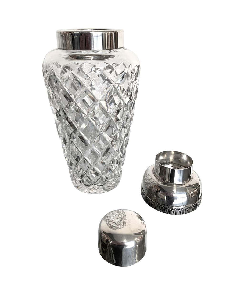 1950S CRYSTAL VAL SAINT LAMBERT COCKTAIL SHAKER WITH SILVER PLATED TOP