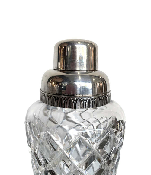 1950S CRYSTAL VAL SAINT LAMBERT COCKTAIL SHAKER WITH SILVER PLATED TOP