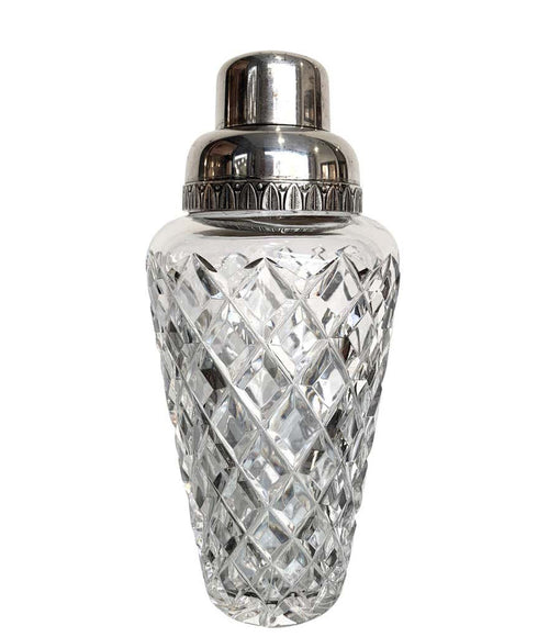 1950S CRYSTAL VAL SAINT LAMBERT COCKTAIL SHAKER WITH SILVER PLATED TOP