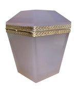 1950S LILAC MURANO GLASS HINGED BOX WITH FACETTED LID AND SILVER METAL EDGE