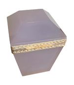 1950S LILAC MURANO GLASS HINGED BOX WITH FACETTED LID AND SILVER METAL EDGE