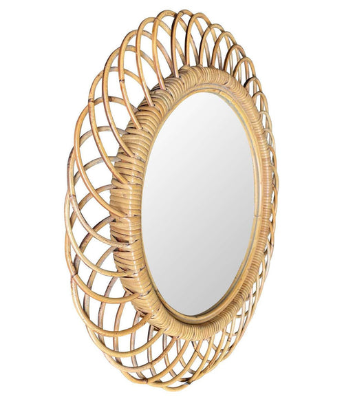 1950S ORIGNAL ITALIAN CIRCULAR BAMBOO MIRROR BY FRANCO ALBINI ON BAMBOO CHAIN