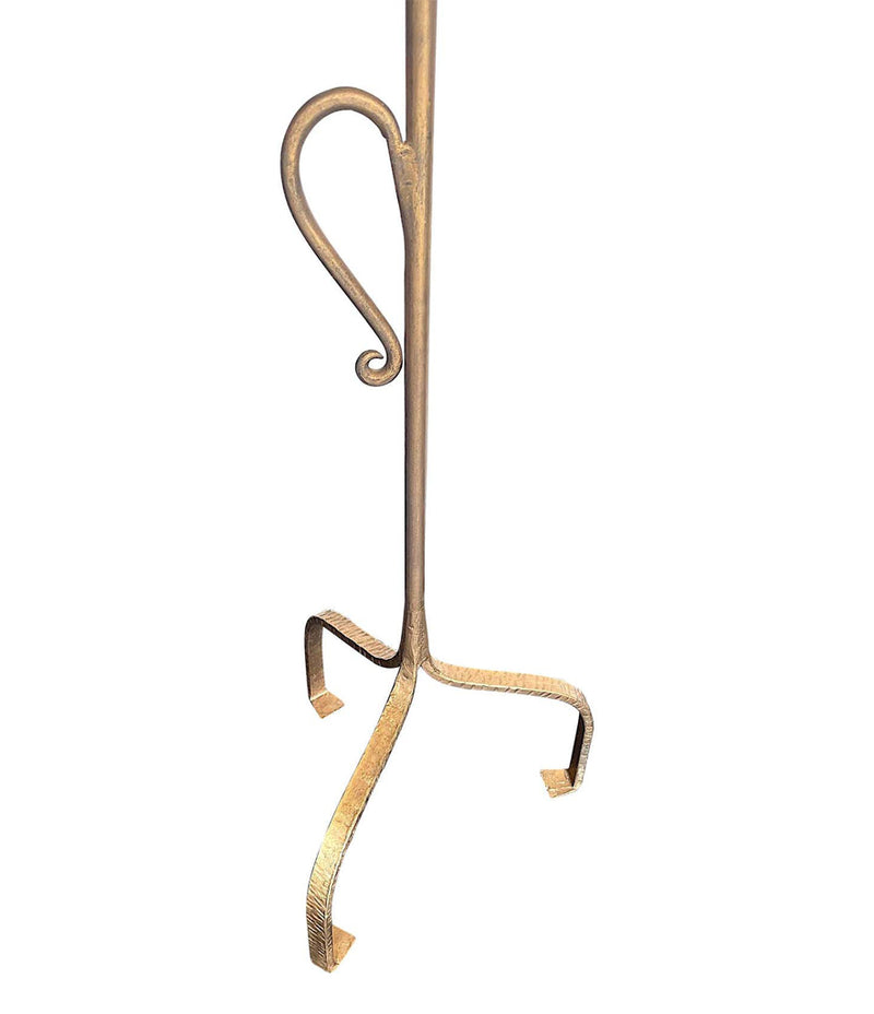Mid Century floor lamp gilt wrought iron adjustable base and linen shade - Mid Century Lighting