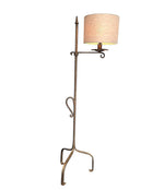 Mid Century floor lamp gilt wrought iron adjustable base and linen shade - Mid Century Lighting
