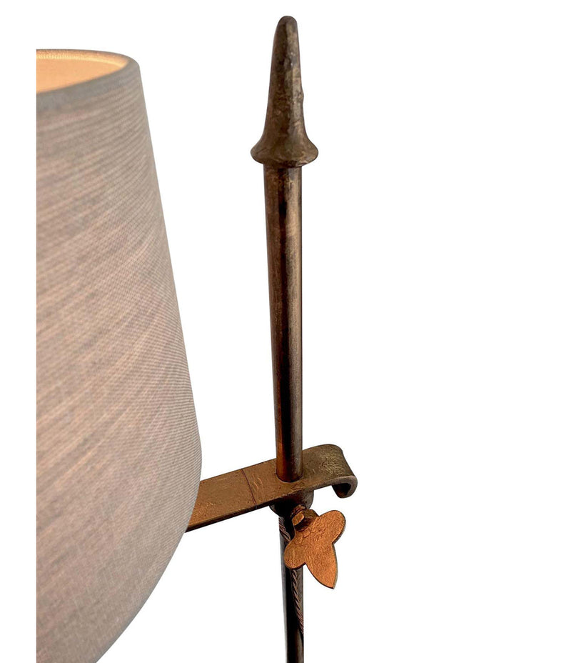 Mid Century floor lamp gilt wrought iron adjustable base and linen shade - Mid Century Lighting