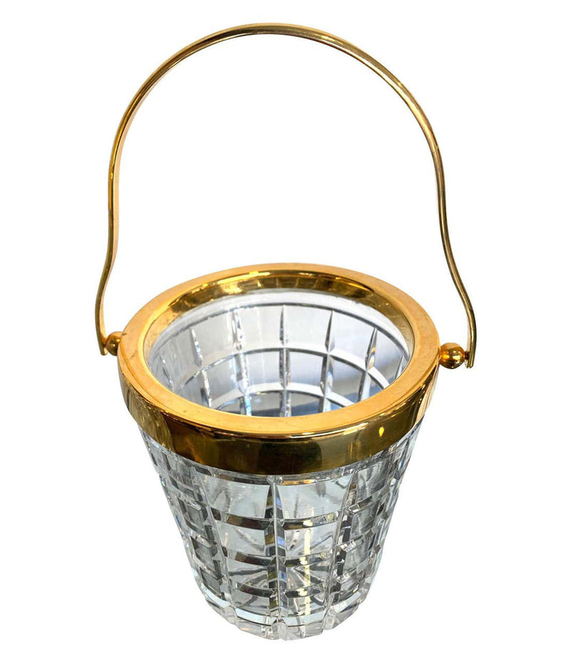 1950S VAL ST LAMBERT CRYSTAL AND GOLD-PLATED COCKTAIL SHAKER AND ICE BUCKET