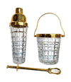 1950S VAL ST LAMBERT CRYSTAL AND GOLD-PLATED COCKTAIL SHAKER AND ICE BUCKET