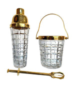 1950S VAL ST LAMBERT CRYSTAL AND GOLD-PLATED COCKTAIL SHAKER AND ICE BUCKET