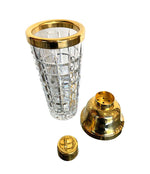 1950S VAL ST LAMBERT CRYSTAL AND GOLD-PLATED COCKTAIL SHAKER AND ICE BUCKET