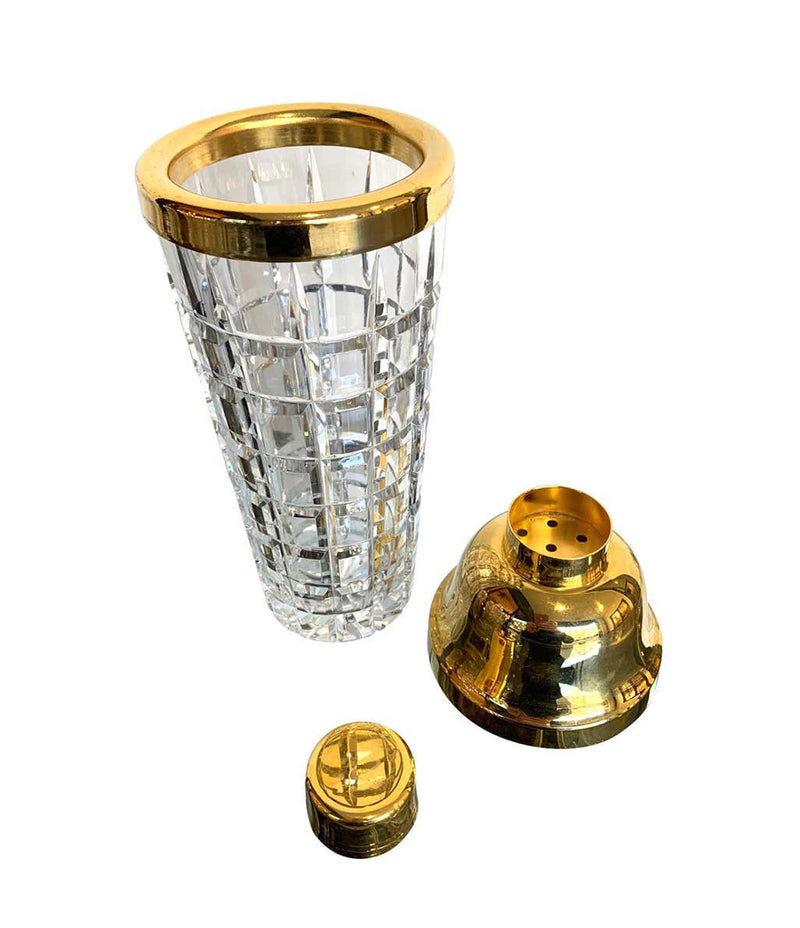 1950S VAL ST LAMBERT CRYSTAL AND GOLD-PLATED COCKTAIL SHAKER AND ICE BUCKET