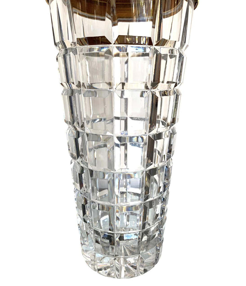 1950S VAL ST LAMBERT CRYSTAL AND GOLD-PLATED COCKTAIL SHAKER AND ICE BUCKET