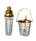 1950S VAL ST LAMBERT CRYSTAL AND GOLD-PLATED COCKTAIL SHAKER AND ICE BUCKET