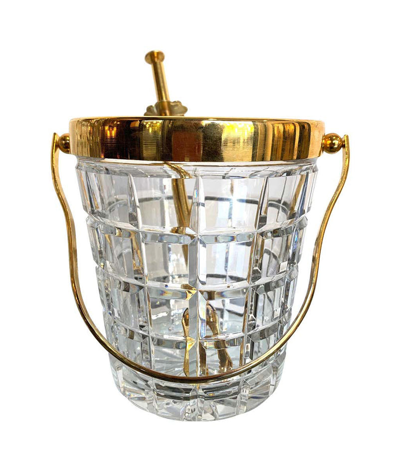 1950S VAL ST LAMBERT CRYSTAL AND GOLD-PLATED COCKTAIL SHAKER AND ICE BUCKET