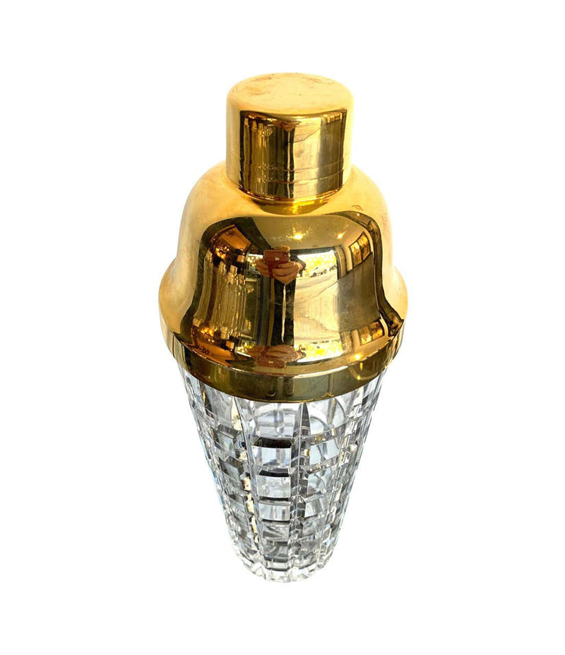1950S VAL ST LAMBERT CRYSTAL AND GOLD-PLATED COCKTAIL SHAKER AND ICE BUCKET