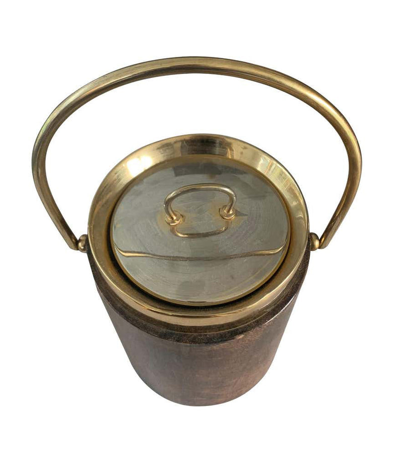1960S ALDO TURO LACQUERED GOATSKIN ICE BUCKET WITH GILT METAL HANDLE AND TOP