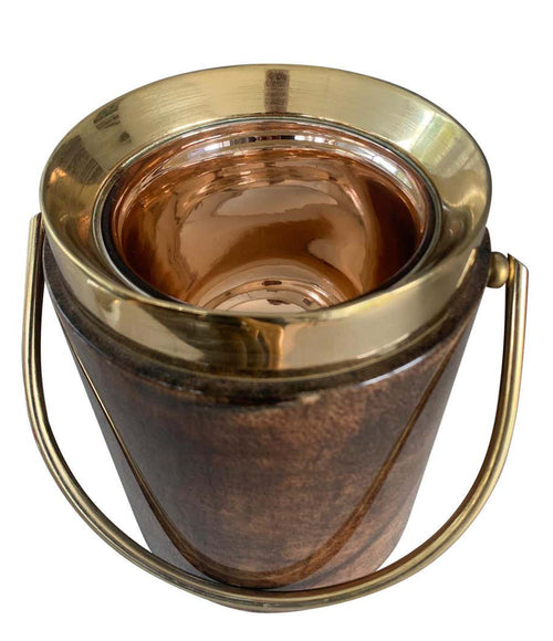 1960S ALDO TURO LACQUERED GOATSKIN ICE BUCKET WITH GILT METAL HANDLE AND TOP
