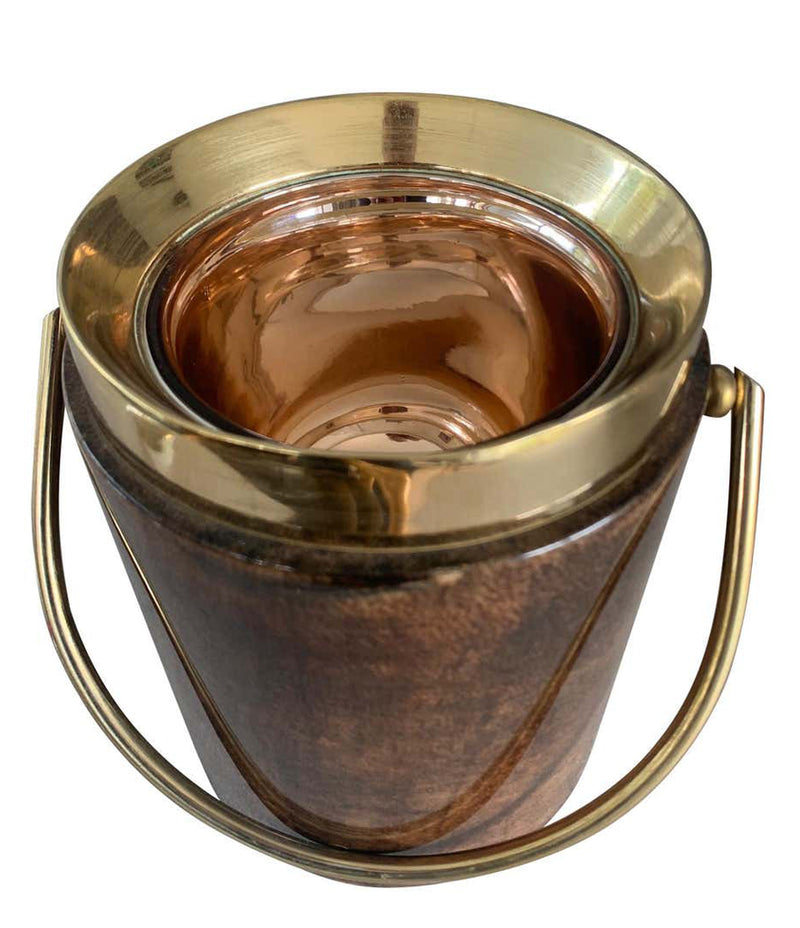 1960S ALDO TURO LACQUERED GOATSKIN ICE BUCKET WITH GILT METAL HANDLE AND TOP