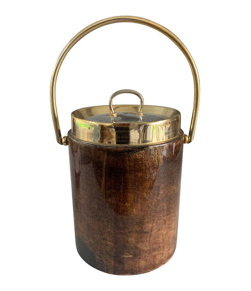 1960S ALDO TURO LACQUERED GOATSKIN ICE BUCKET WITH GILT METAL HANDLE AND TOP