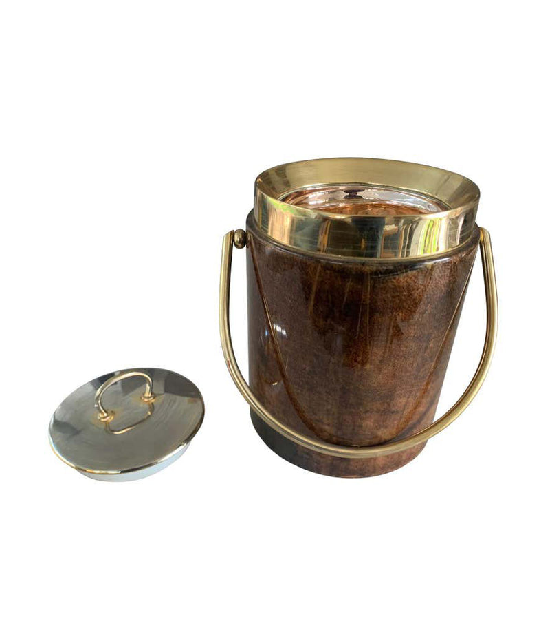 1960S ALDO TURO LACQUERED GOATSKIN ICE BUCKET WITH GILT METAL HANDLE AND TOP