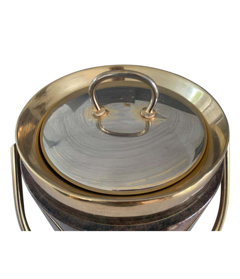 1960S ALDO TURO LACQUERED GOATSKIN ICE BUCKET WITH GILT METAL HANDLE AND TOP