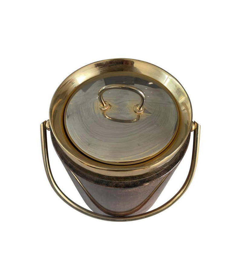 1960S ALDO TURO LACQUERED GOATSKIN ICE BUCKET WITH GILT METAL HANDLE AND TOP