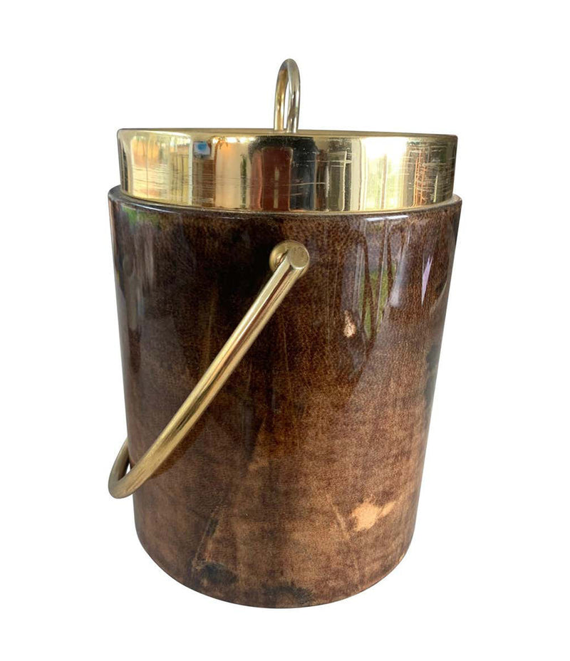 1960S ALDO TURO LACQUERED GOATSKIN ICE BUCKET WITH GILT METAL HANDLE AND TOP