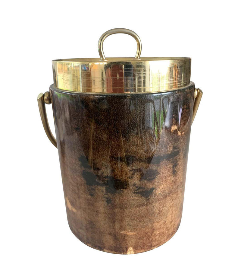 1960S ALDO TURO LACQUERED GOATSKIN ICE BUCKET WITH GILT METAL HANDLE AND TOP