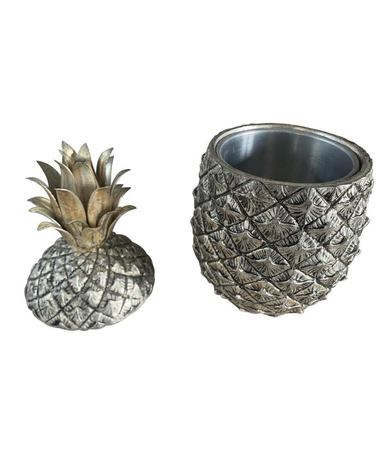 1960S ITALIAN METAL PINEAPPLE ICE BUCKET BY MAURO MANETTI WITH GILT LEAVES