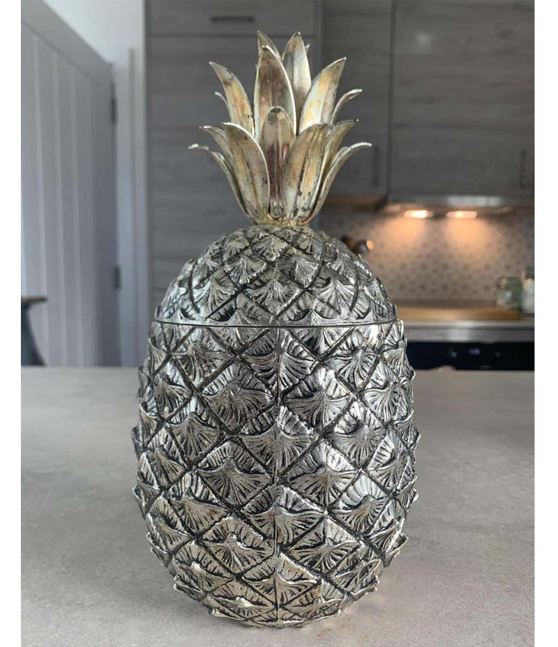 1960S ITALIAN METAL PINEAPPLE ICE BUCKET BY MAURO MANETTI WITH GILT LEAVES
