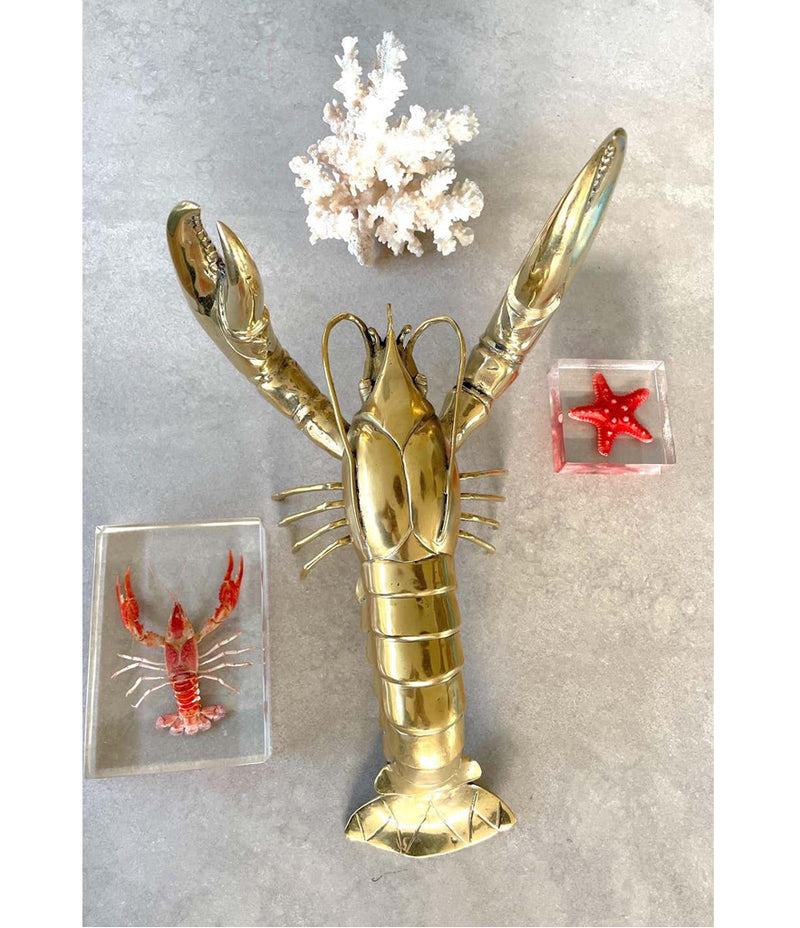 1960S LIFE-SIZE SOLID BRASS LOBSTER SCULPTURE WITH EXQUISITE DETAIL