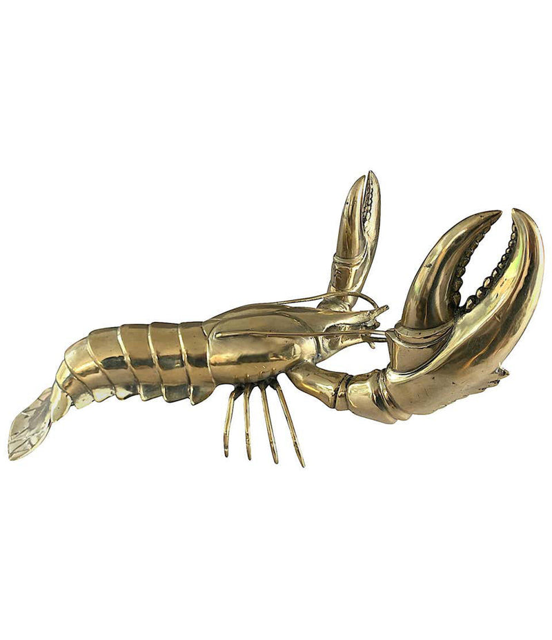 1960S LIFE-SIZE SOLID BRASS LOBSTER SCULPTURE WITH EXQUISITE DETAIL