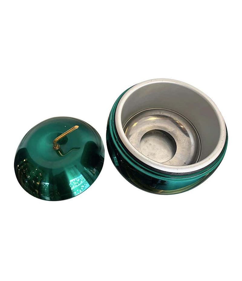 1970S APPLE ICE BUCKET BY DAYDREAM IN ANODISED VIBRANT GREEN WITH BRASS HANDLE