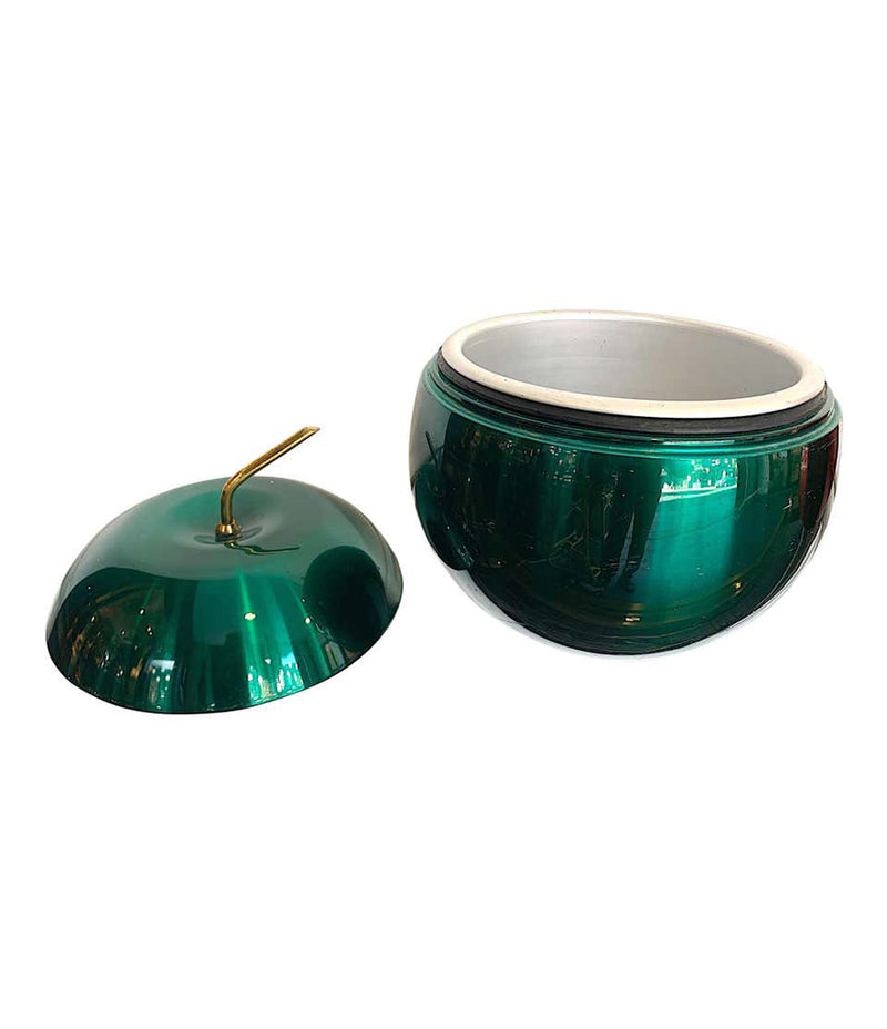1970S APPLE ICE BUCKET BY DAYDREAM IN ANODISED VIBRANT GREEN WITH BRASS HANDLE