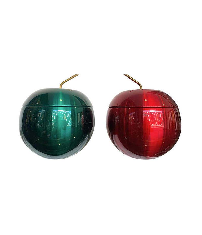 1970S APPLE ICE BUCKET BY DAYDREAM IN ANODISED VIBRANT GREEN WITH BRASS HANDLE