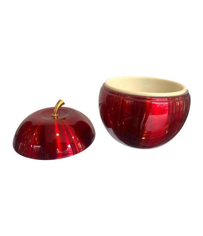 1970S APPLE ICE BUCKET BY DAYDREAM IN ANODISED VIBRANT RED WITH BRASS HANDLE