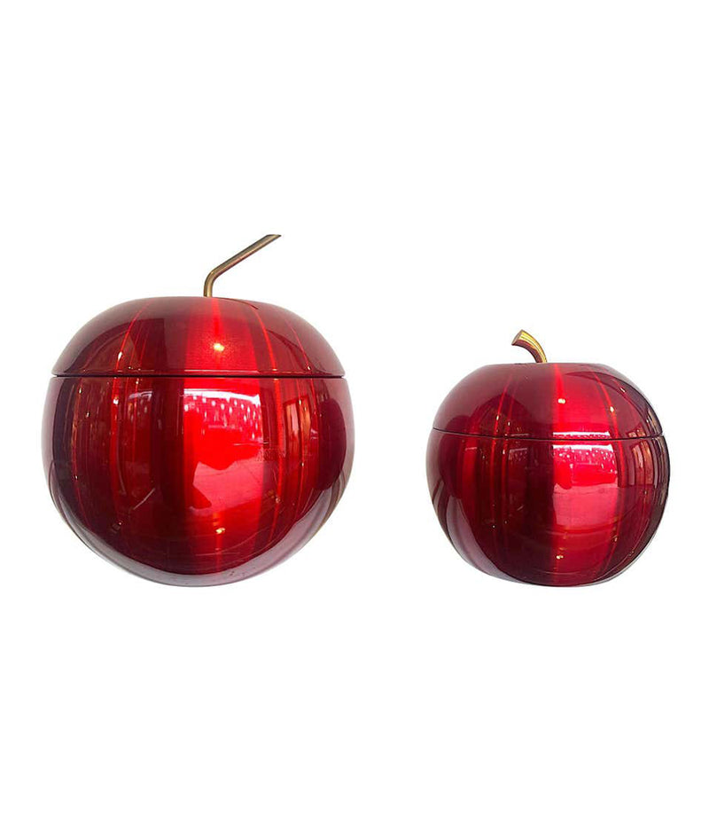 1970S APPLE ICE BUCKET BY DAYDREAM IN ANODISED VIBRANT RED WITH BRASS HANDLE