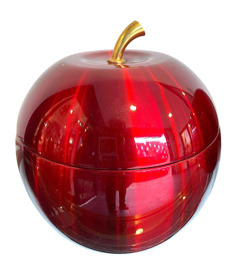 1970S APPLE ICE BUCKET BY DAYDREAM IN ANODISED VIBRANT RED WITH BRASS HANDLE